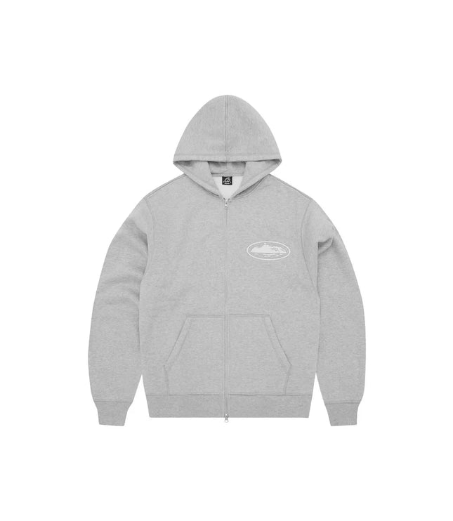 Corteiz Island Puff Print Zip Hoodie Gully Grey